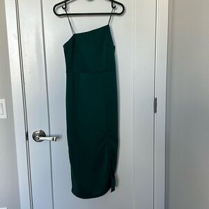 Asymmetrical emerald wedding guest dress